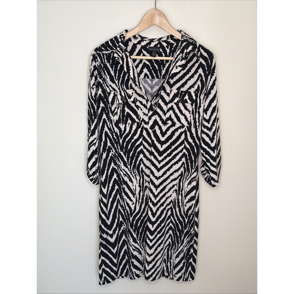 En Focus Studio Zebra Print Black & Cream Midi Dress Size 10